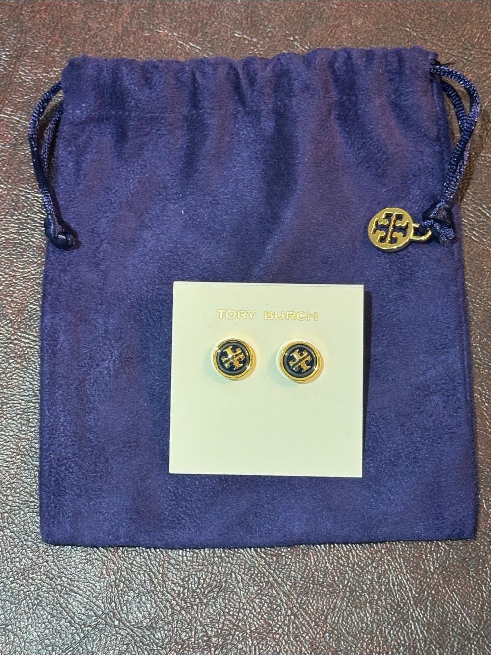 NWT Tory Burch Gold and Black Melodie Stud Earrings